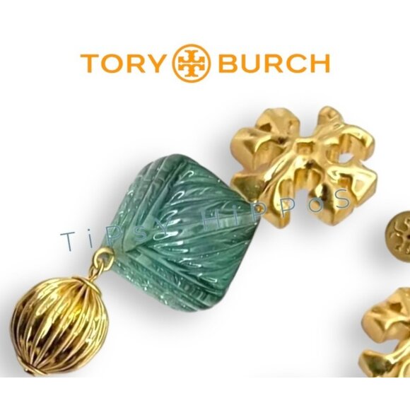 Tory Burch Gold & Green Earrings & Necklace Set Sparkle Like a Fancy Leprechaun - Picture 7 of 9